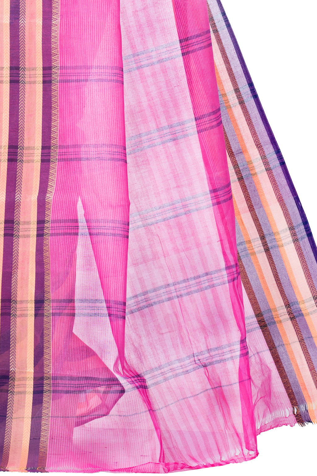 Pink Pure Cotton Khajur_Churi_Strip Tant Saree (658)
